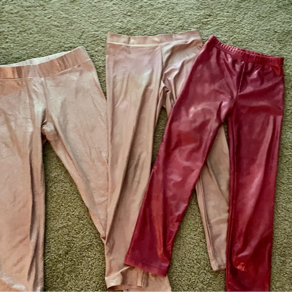Bundle of 3 shimmery leggings. H&M Pink Casual Bottoms Sleek Form-Fitting Design